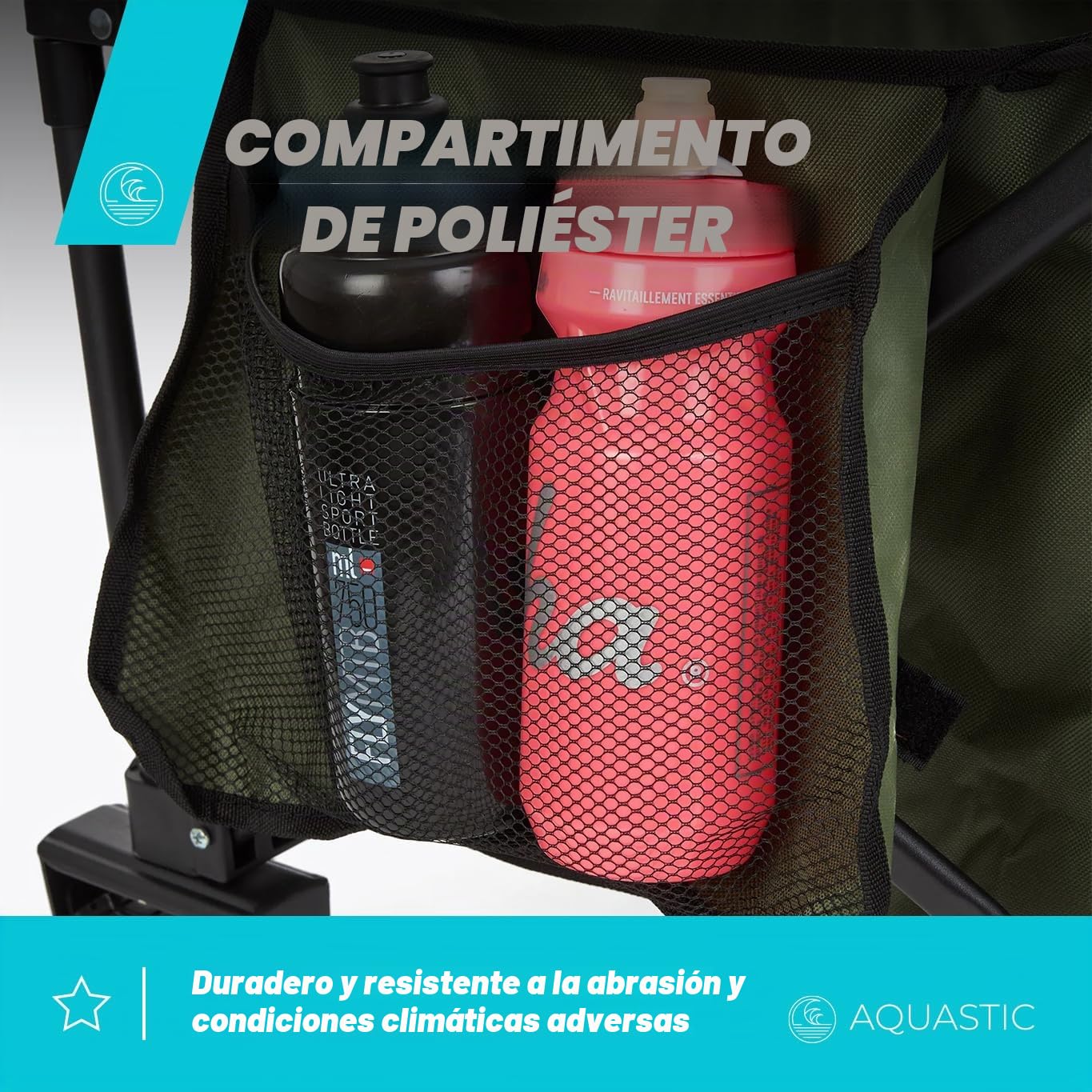 AQUASTIC Carrito con Ruedas portatodo Caro Carro de Mano de Transporte con Ruedas Resistentes de PVC Ideal Carro de jardín y Playa con Respaldo Ajustable Oliva