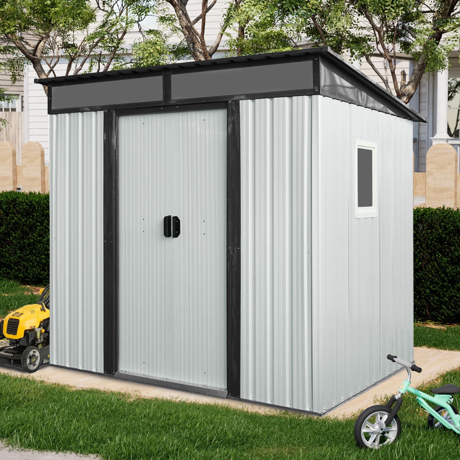 Amazon | 物置 屋外 大型 スチール製 幅195×奥行150×高180cm 引き戸