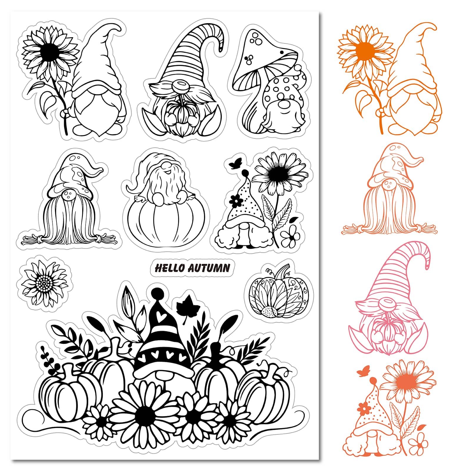 CRASPIRE Gnome Autumn Clear Rubber Stamp Sunflower Umbrella Pumpkin Dwarf Transparent Silicone Seals Stamp for Thanksgiving Journaling Card Making DIY Scrapbooking Handmade Photo Album Notebook Decor