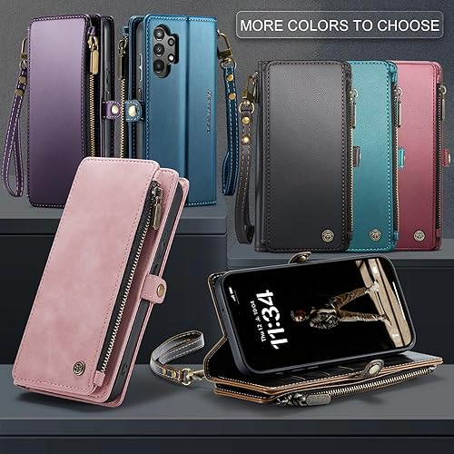 Miniatura 6 de Defencase Funda para Galaxy A32 5G, bloqueo RFID para Samsung Galaxy A32 5G, cartera para mujeres y hombres con tarjetero, cierre magnético, funda