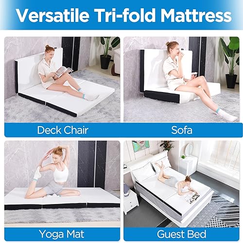 Miniatura 3 de Colchón plegable, cubrecolchón de espuma viscoelástica triple de 3 pulgadas con funda lavable, protector de colchón de enfriamiento para dormitorio