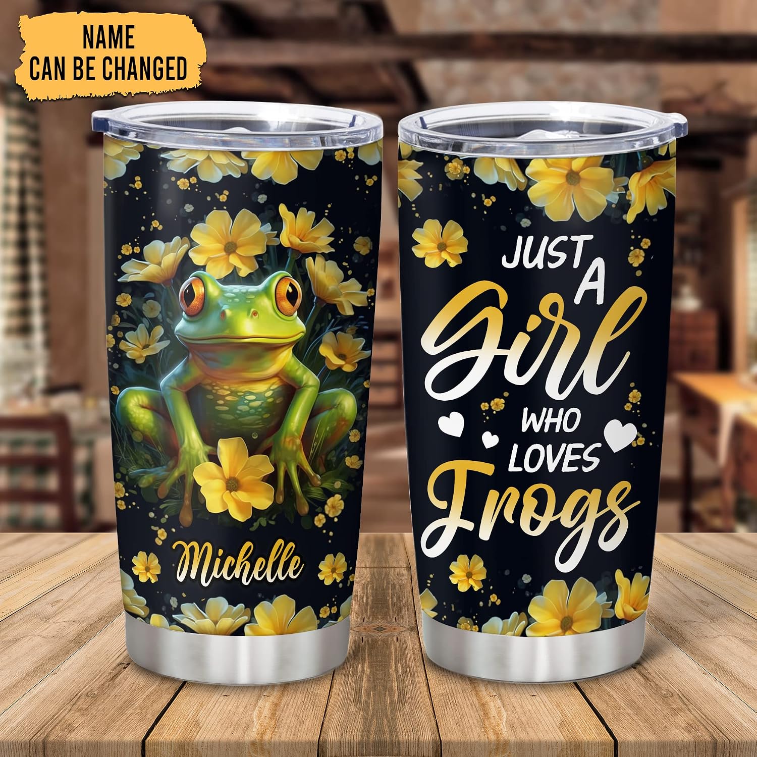 Hyturtle Personalized Gifts For Frog Lover - Just A Girl Who Loves Frogs Custom Name Stainless Steel Tumbler 20oz With Lid - Idea Cute Animals Lover Gifts For Women, Girl, Kids On Birthday, Christmas