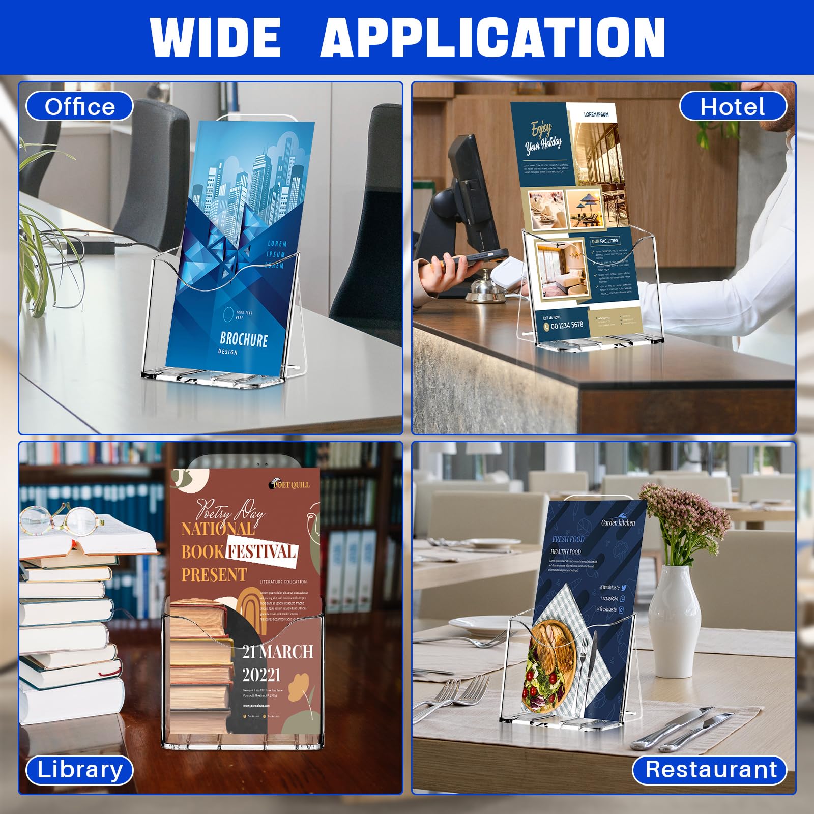 DASBET Lot de 10 supports de brochures A6 en acrylique transparent pour brochures en plexiglas - Présentoir de brochures pour magazines, documents, brochures
