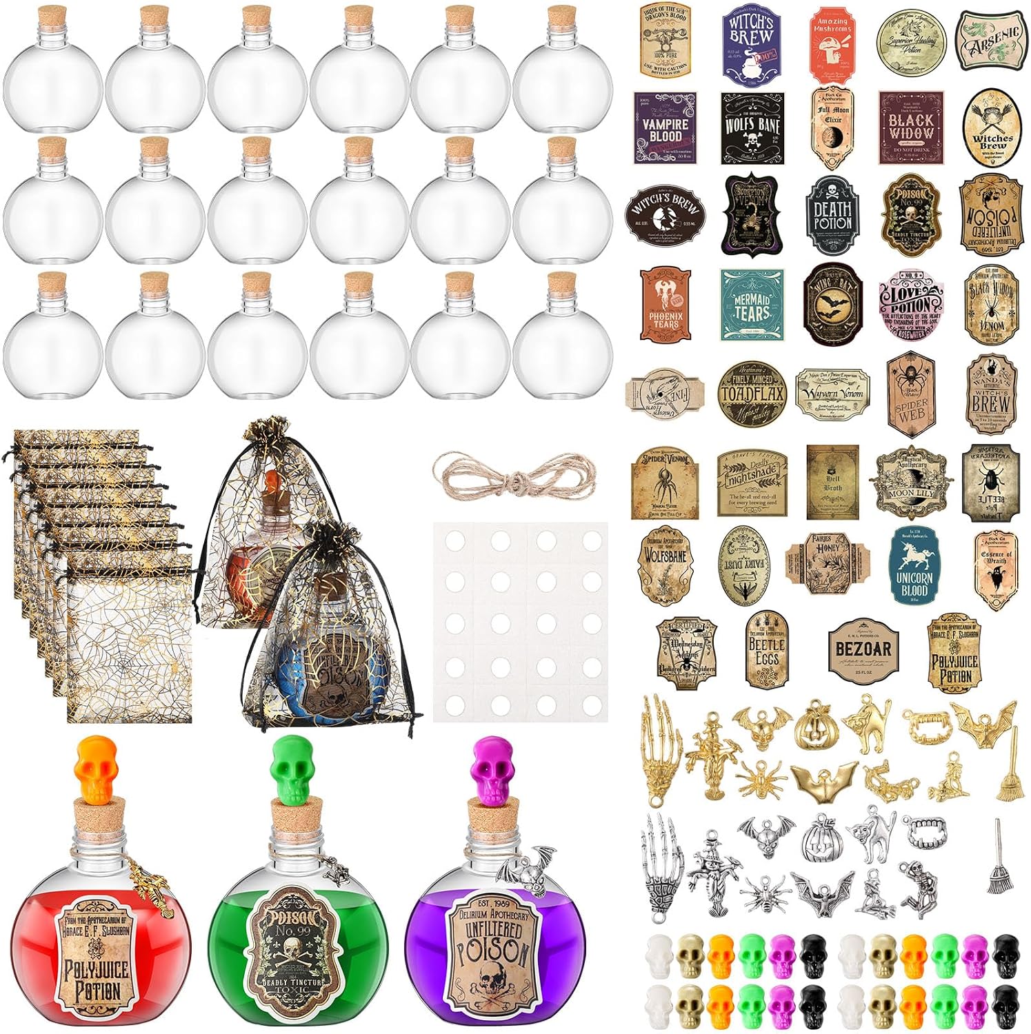 Teenyyou 139 Pcs Halloween Potion Bottles Set Witch Decor,Spherical