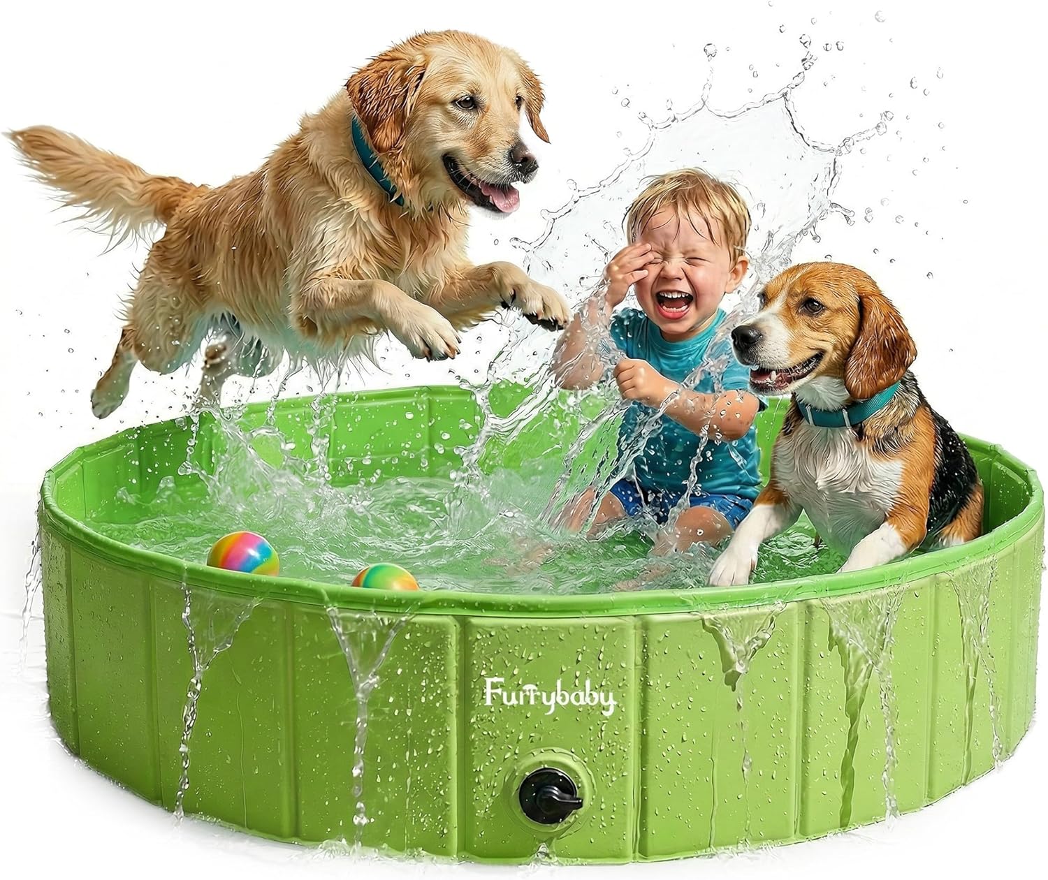 Furrybaby Dog Pool Foldable Dog Pools for Dogs Swimming Pool with Hard Plate Collapsible Pet Bath Pool Kiddie (Green 47'')