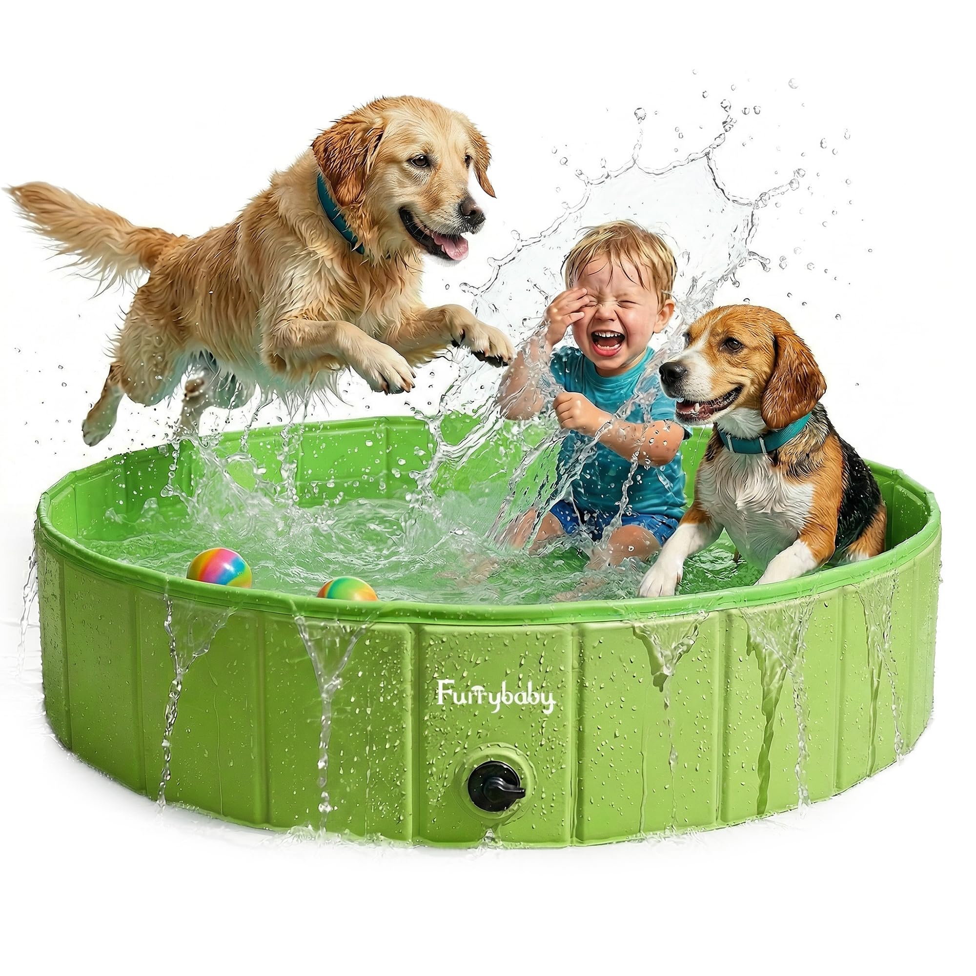 furrybaby Dog Paddling Pool for Large Dogs, Foldable Dog Pool Paddling Pool for Dogs, Puppy Pool for Gardens with PVC, Non-Slip Base & Drain Plug, Green, 120 x 30 cm, L — image 1
