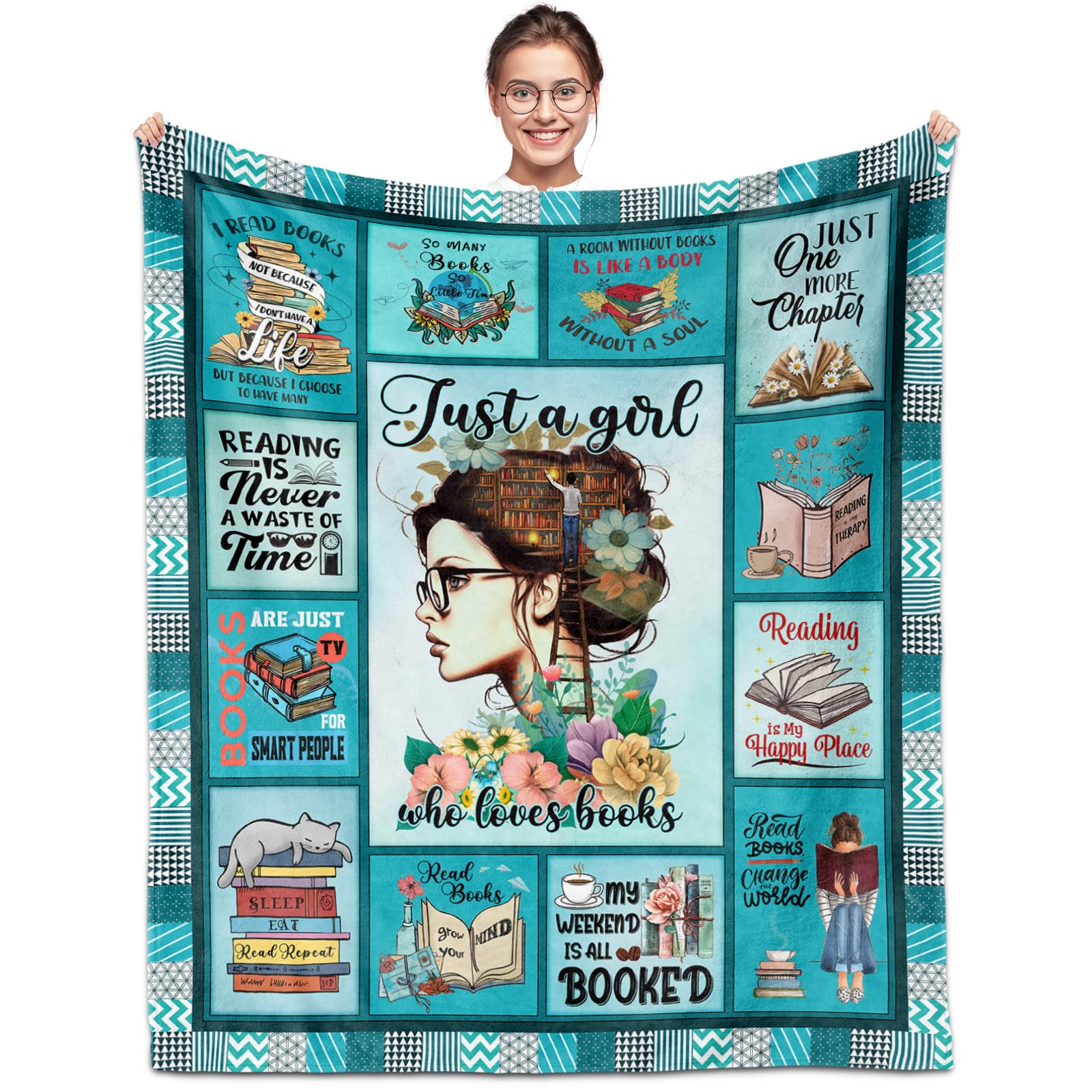SUBORD Book Lovers Gifts for Women, Gifts for Book Lovers, Reading Blanket 60"X50", Gifts for Readers/Librarian/Book Club/Bookish/Reading/Bookworm/Book Nerd, Just a Girl Who Loves Books Blanket