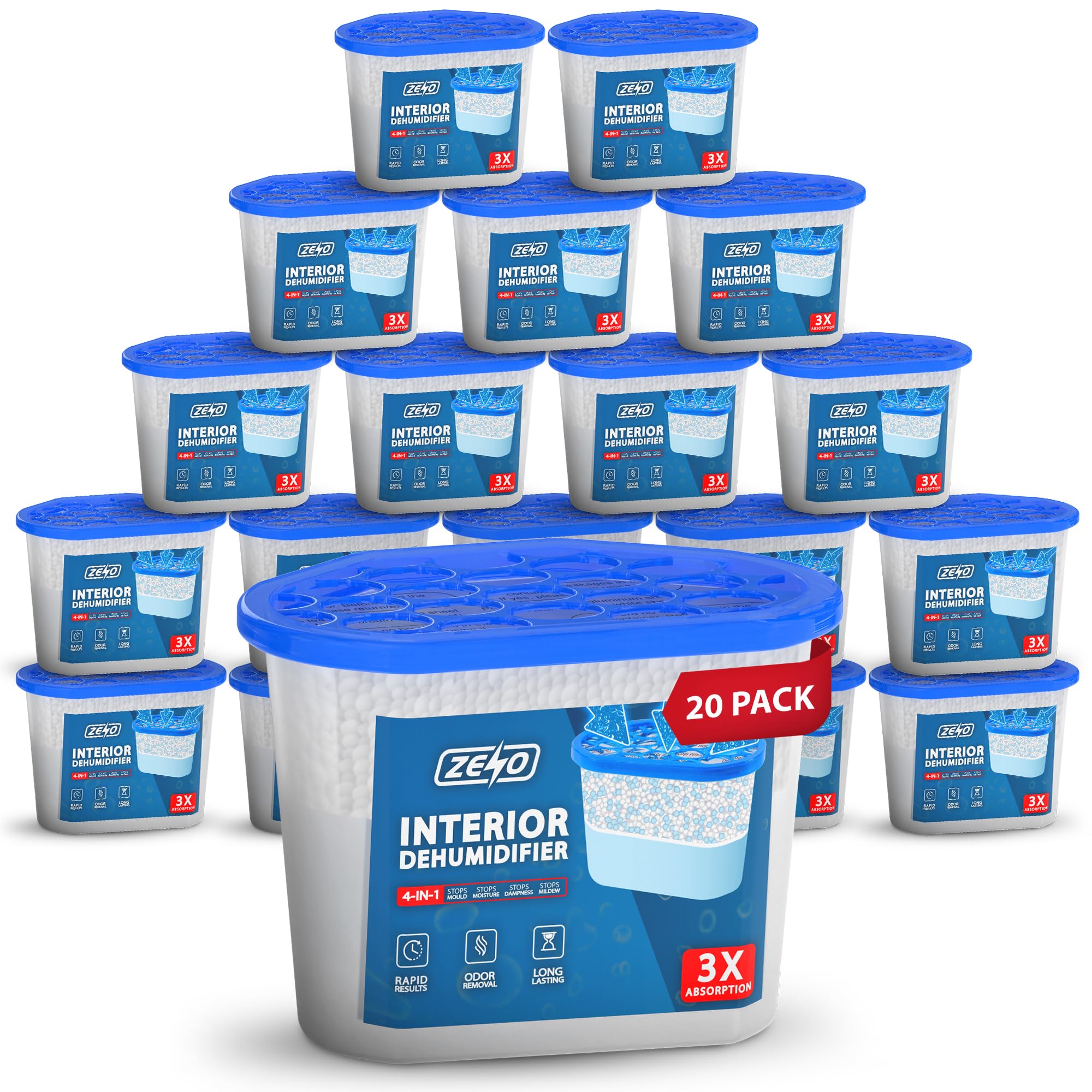 ZENO Disposable Dehumidifier 500ml | Moisture Absorber Dehumidifiers for Damp, Mould, Moisture in Home, Kitchen, Wardrobe, Bedroom, Caravan | Dehumidifiers Disposable | Damp Absorber (20 Pack)