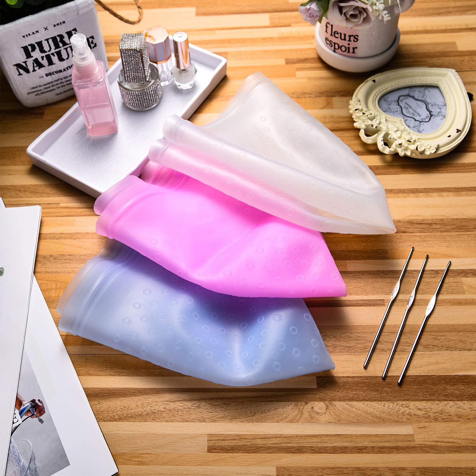 3 Pieces Reusable Silicone Hair Staining Cap Multicolor Hair Coloring Dye Cap with Metal Hook Silicone Hair Coloring Cap for Home Salon Hairdressing Tools (Blue, White, Purple) 1