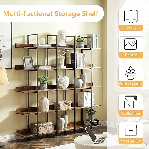 Miniatura 5 de KIVENJAJA Estantería triple ancha de 5 niveles estantería industrial con marco de metal estantes altos de almacenamiento abiertos para dormitorio