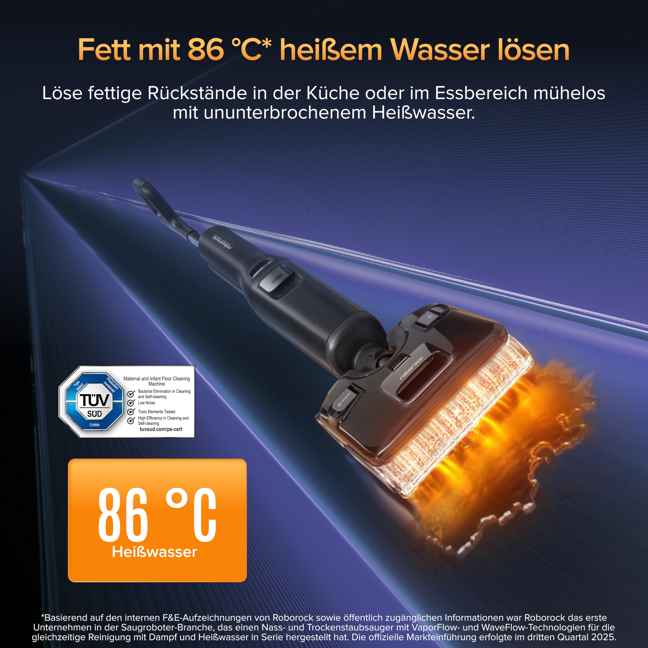 roborock F25 Ultra Nass Trockensauger mit Dampf, 180 °C Dampfmopp, 86 °C Heißwasser Saugwischer, 22kPa Staubsauger mit Wischfunktion, 90°C Selbstreinigung, 180° flache, KI-unterstütze Räder, Blaulicht