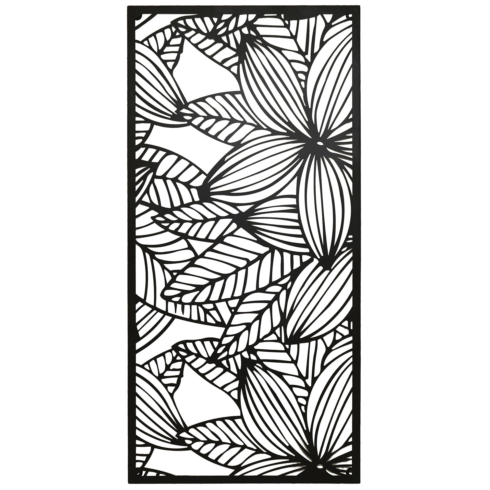 UNUS Tableau en métal Fleurs, 120 x 60 cm Décoration murale pour intérieur et extérieur avec crochets de suspension, design moderne en noir