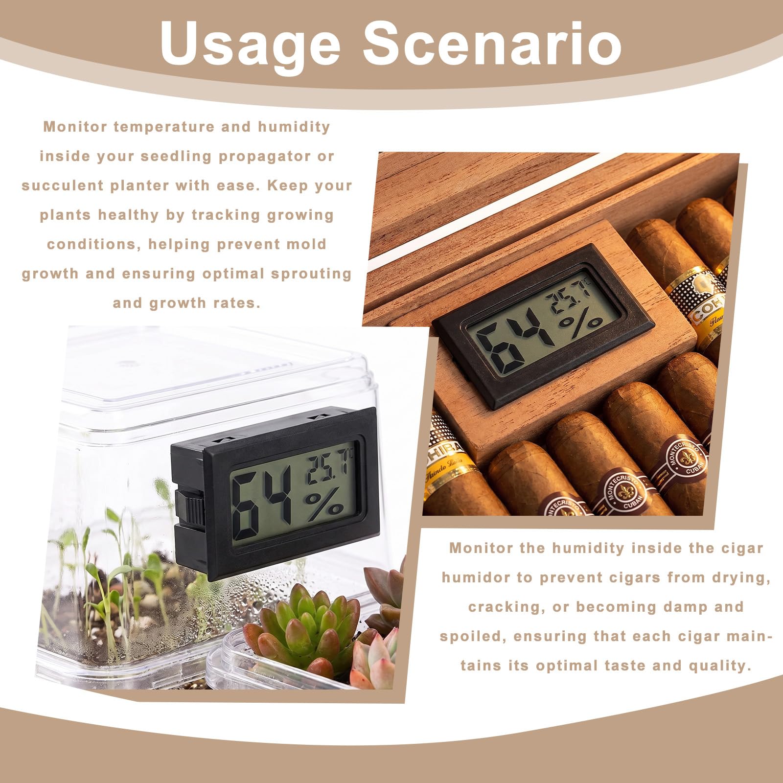 Mini-Thermometer, Hygrometer, digital, LCD, Thermoanzeige, tragbar, Messung von Temperatur und Feuchtigkeit -50 ℃ bis 70 ℃ 10 % -99 % RH, für Haus, Büro, Gewächshaus, Weinkeller, Inkubator, Reptilien