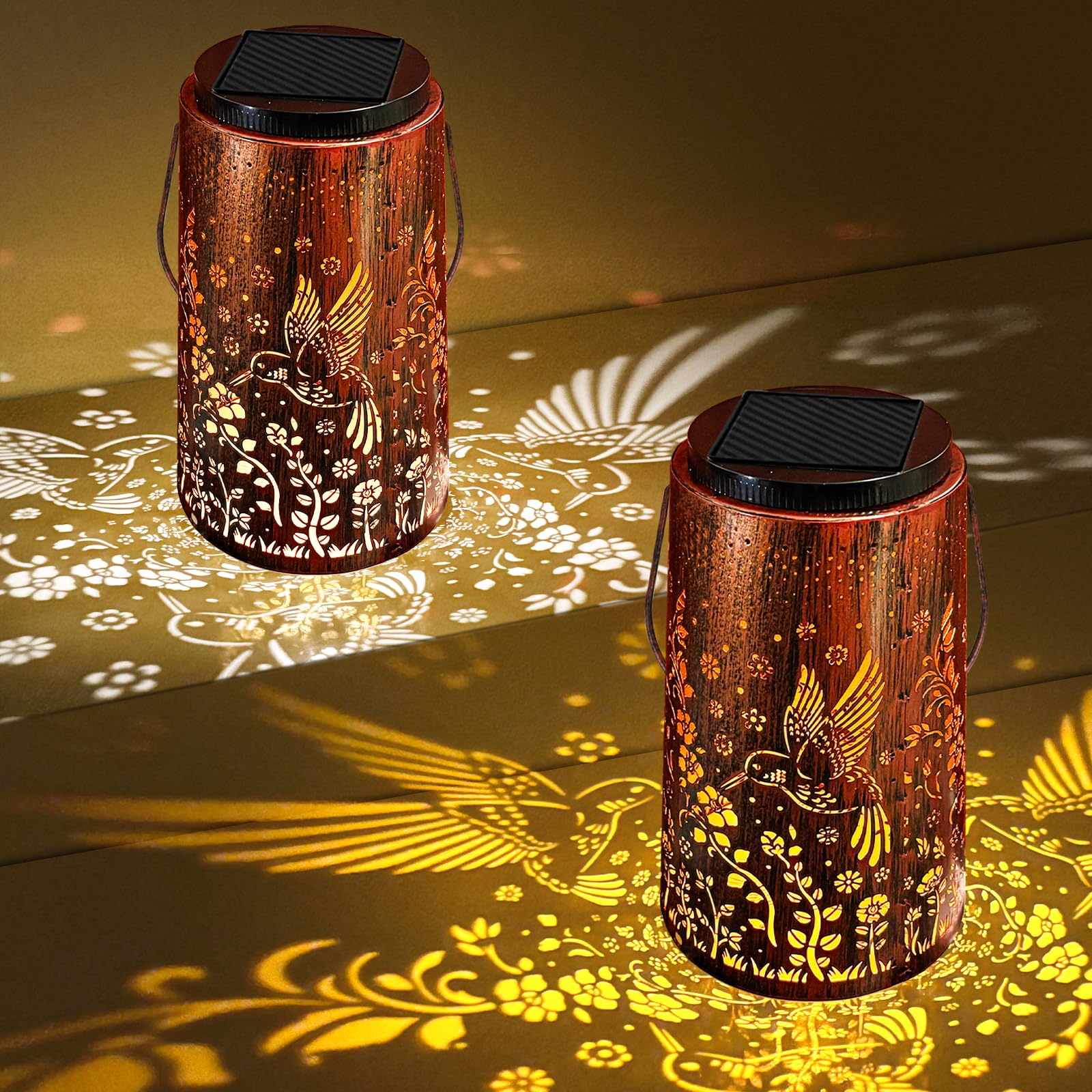 SHEDALED Solar Lanterns Outdoor 2Pack, Upgraded Amber & White Light Modes Adjustable
