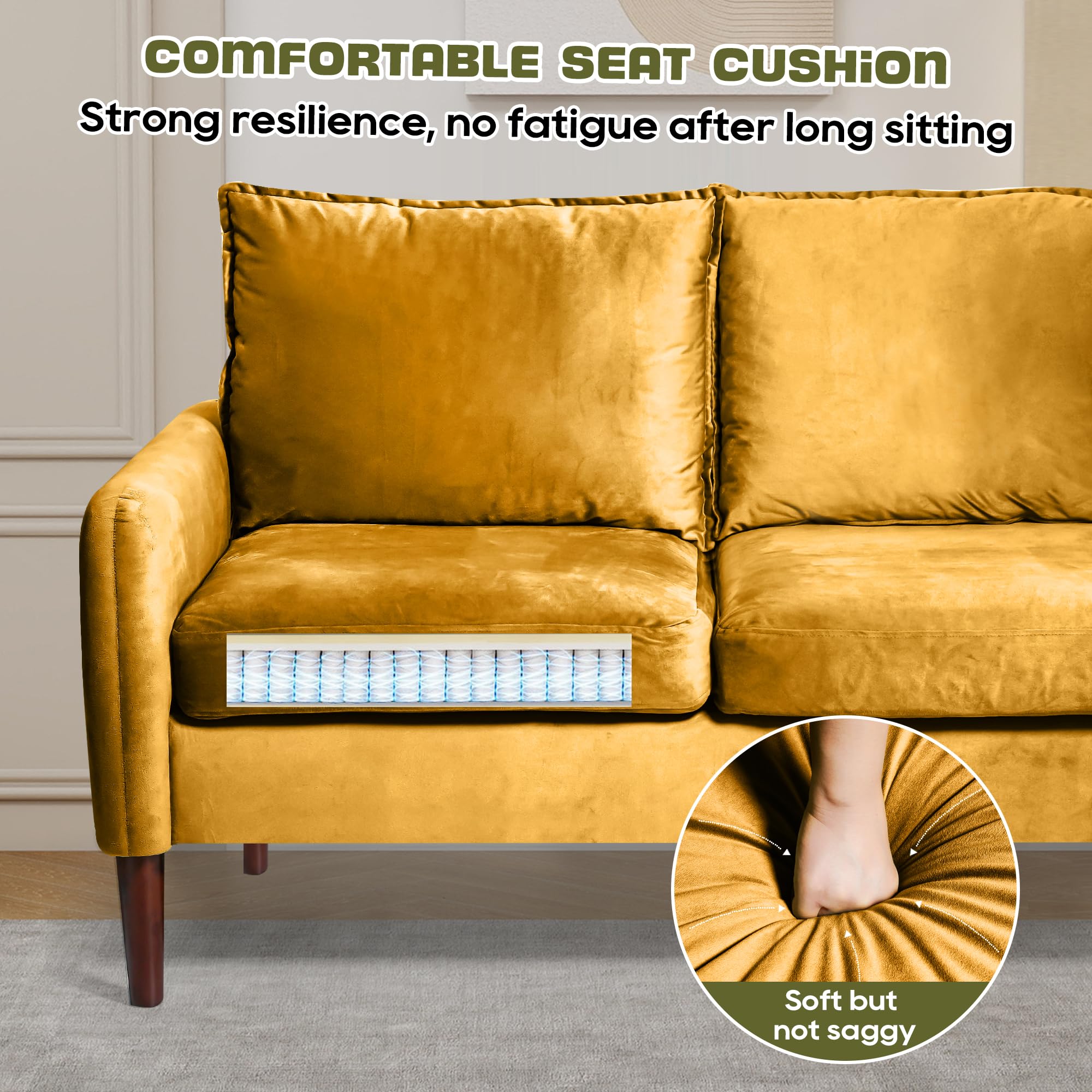 Bilhilury 54" Loveseat Sofa, Velvet Love Seat Couches for Living Room, Loveseat for Small Spaces, Small Couch for Bedroom Apartment Office, Mid-Century Modern Sofa with Throw Pillow,: Ginger