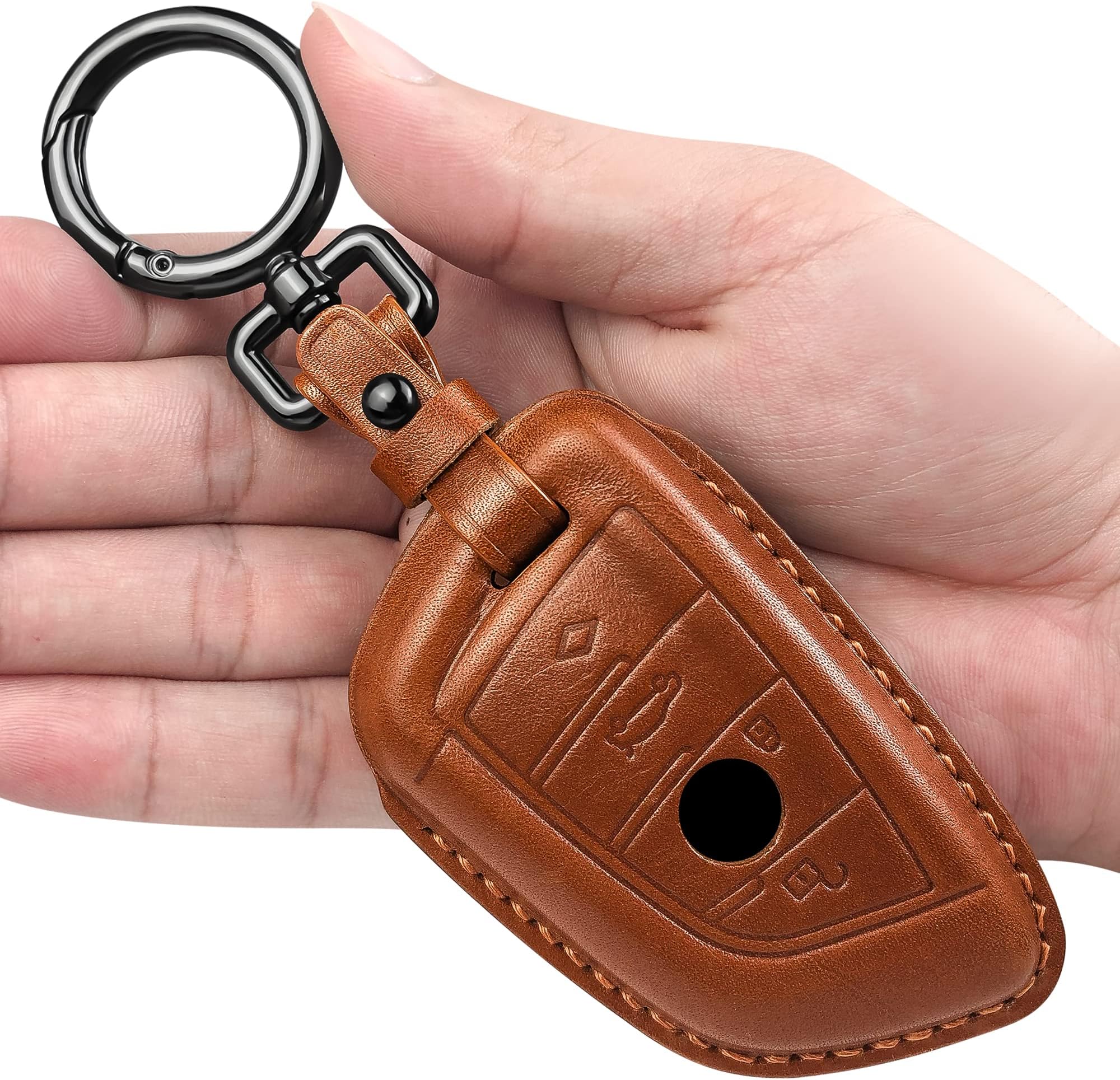 Amazon.com: OLLEN Genuine Leather No Screws Key Fob Cover Fit for BMW 5 ...