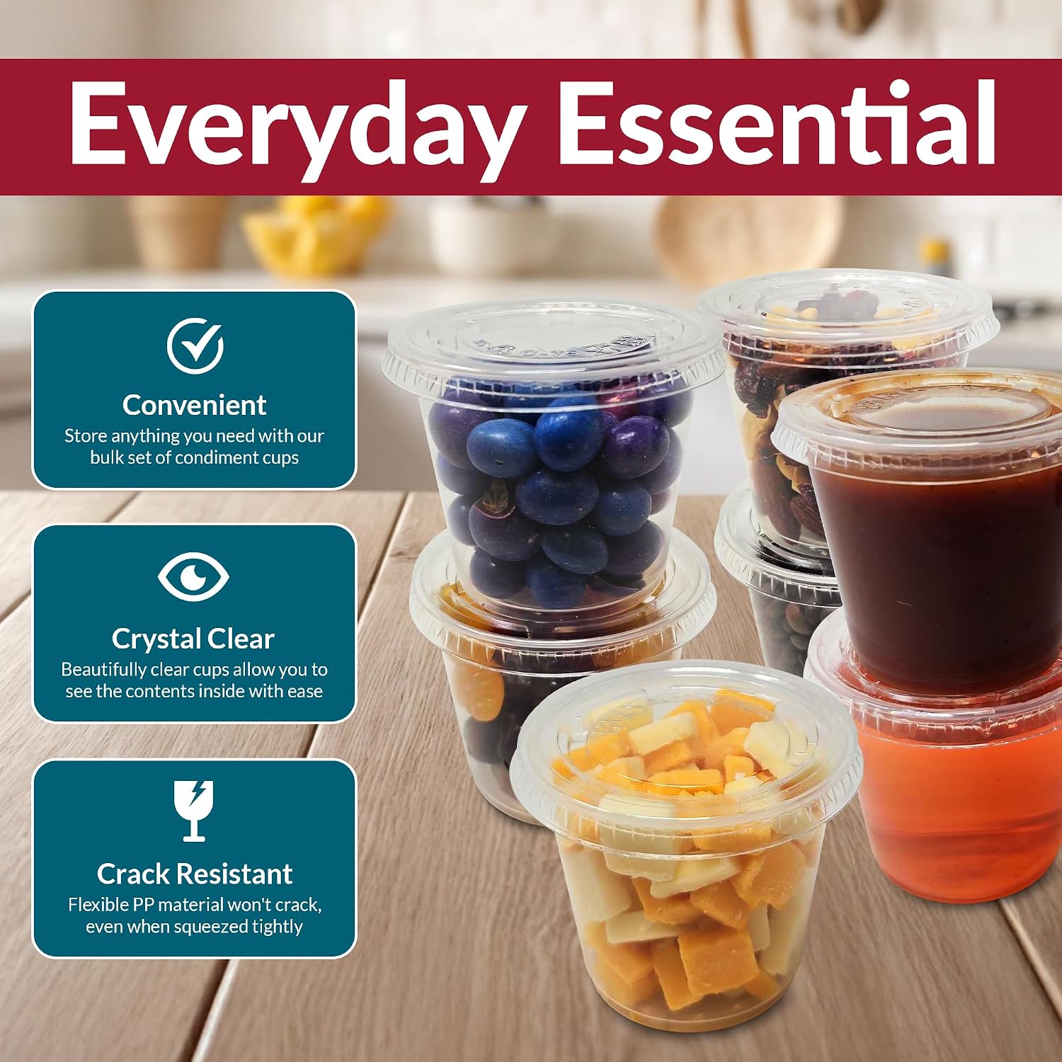 Reli. 5.5 oz Condiment Containers with Lids (100 sets) | Ideal for Sauce, Souffle, Samples, Jello Shot Cups | Disposable, BPA-Free Plastic | Small Containers 5.5oz, Bulk