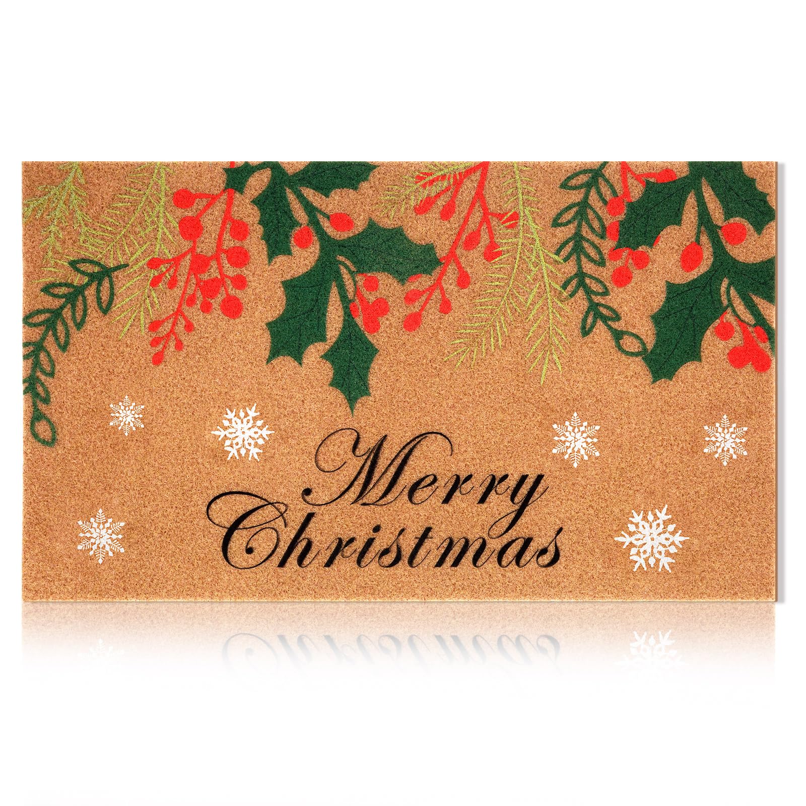 Whaline Merry Christmas Doormat - Coir Non-Slip, 17x29 Inch, Christmas Tree Design Indoor/Outdoor