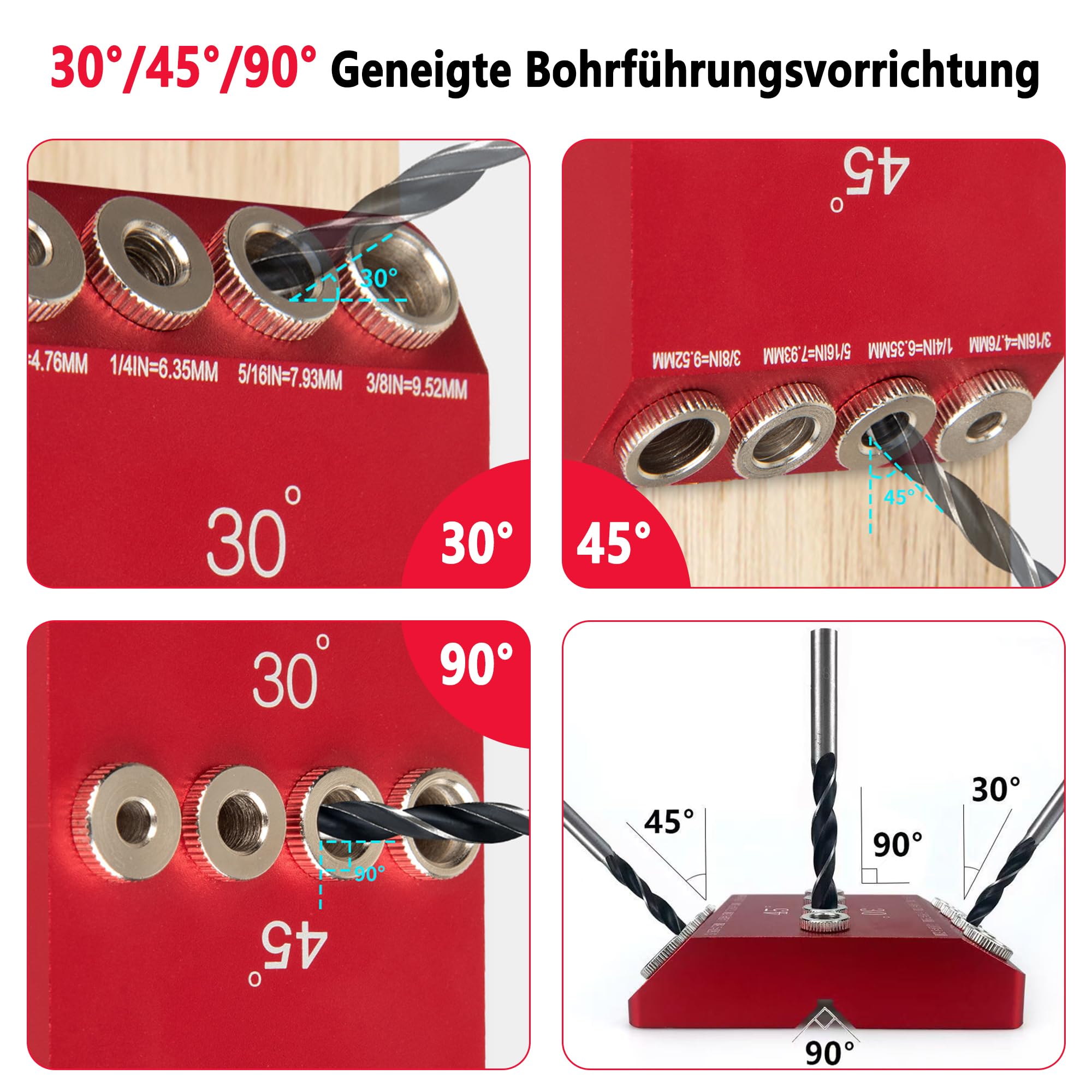 Guide de Percage Bois d'angle 30/45/90°: Guide des Tailles Gabarit de Perçage Réglables en angle pour Perpendiculaire du Bois et du Métal– Idéal pour les menuisiers, bricoleurs et ébénistes.