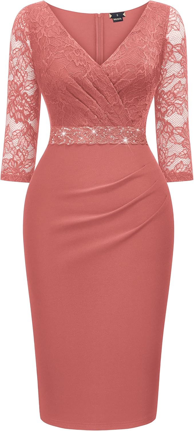 Miusol Women's Deep V-Neck Floral Lace Ruffle Glitter Sequin Style Cocktail Semi Formal Dress - Image 6