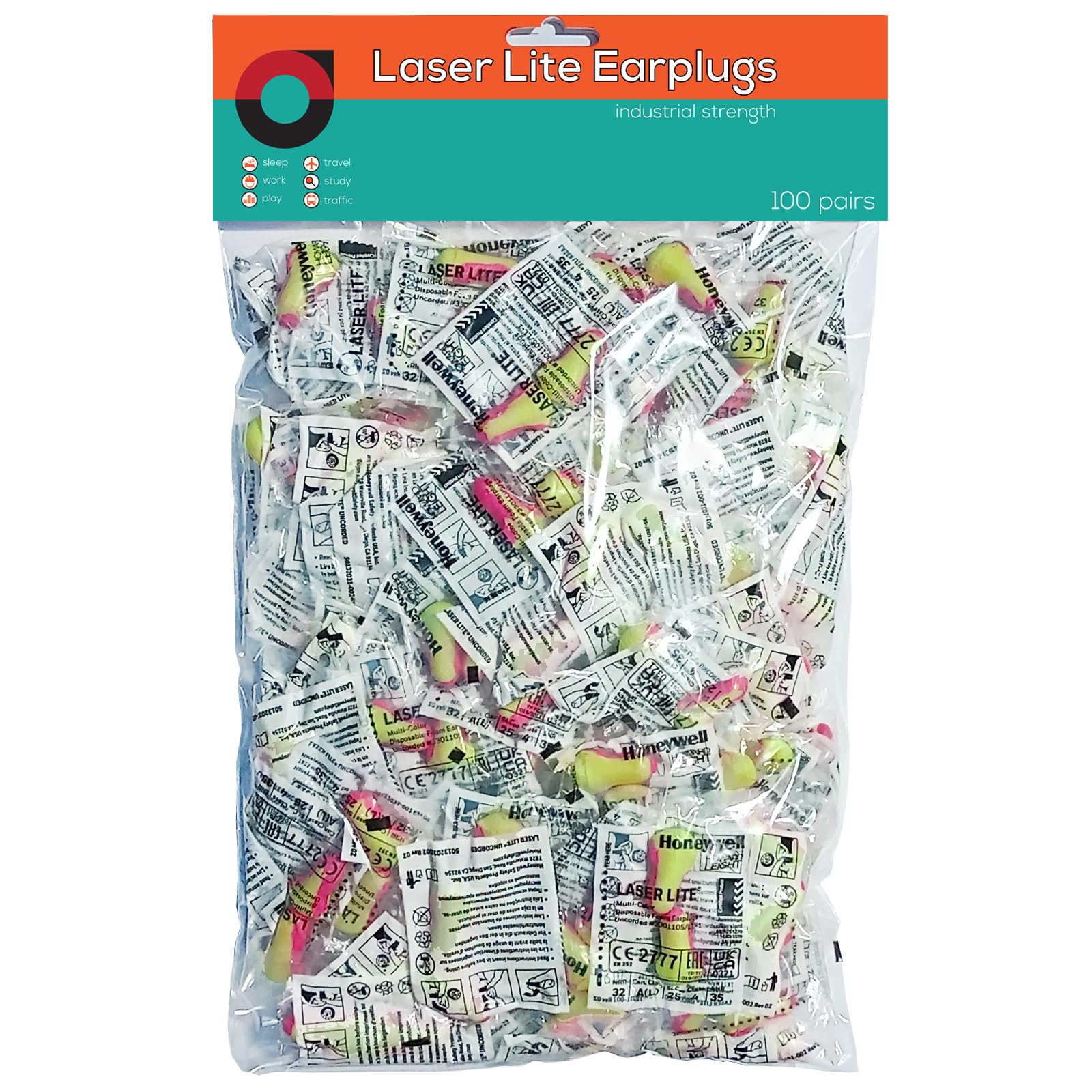 100 Pairs of Howard Leight Laser Lite Individually Wrapped Ear Plugs from Sense for Sleeping, Travel, Concerts, Studying, Work, Loud Noise