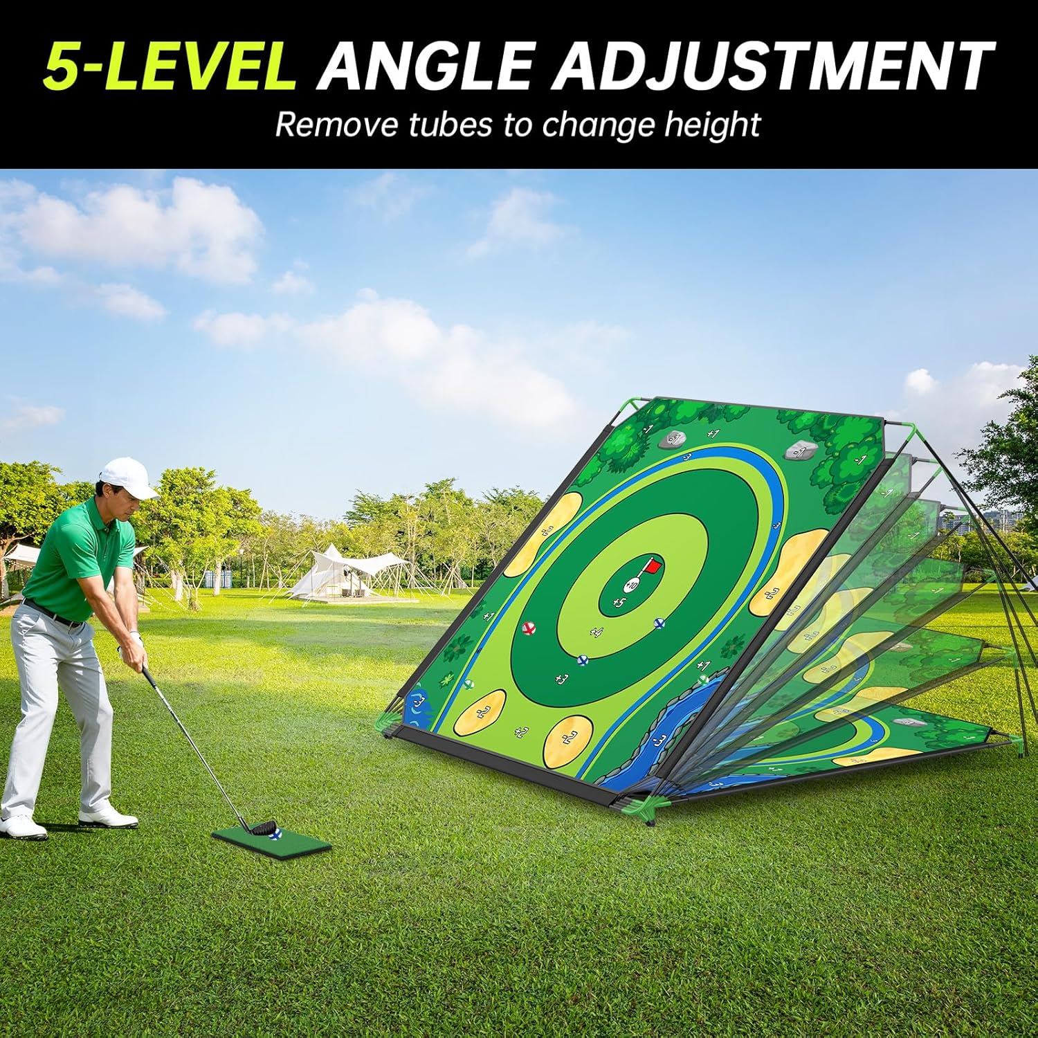 IGRL Golf Chipping Game Set, 71 X 71 in Large Golf Practice Mat with 2 Adjustable Clubs, Hitting Mat, 24 Sticky Balls, 2 Golf Tees, Scoreboard & Carry Bag, Indoor Outdoor Training Game for Adults