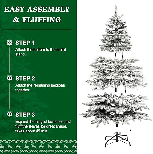 Miniatura 5 de Tidyard Árbol de Navidad blanco de 4.5 pies con luces, plegable 423 PE y PVC flocado, puntas esmeriladas, 130 luces LED blancas cálidas, árbol de