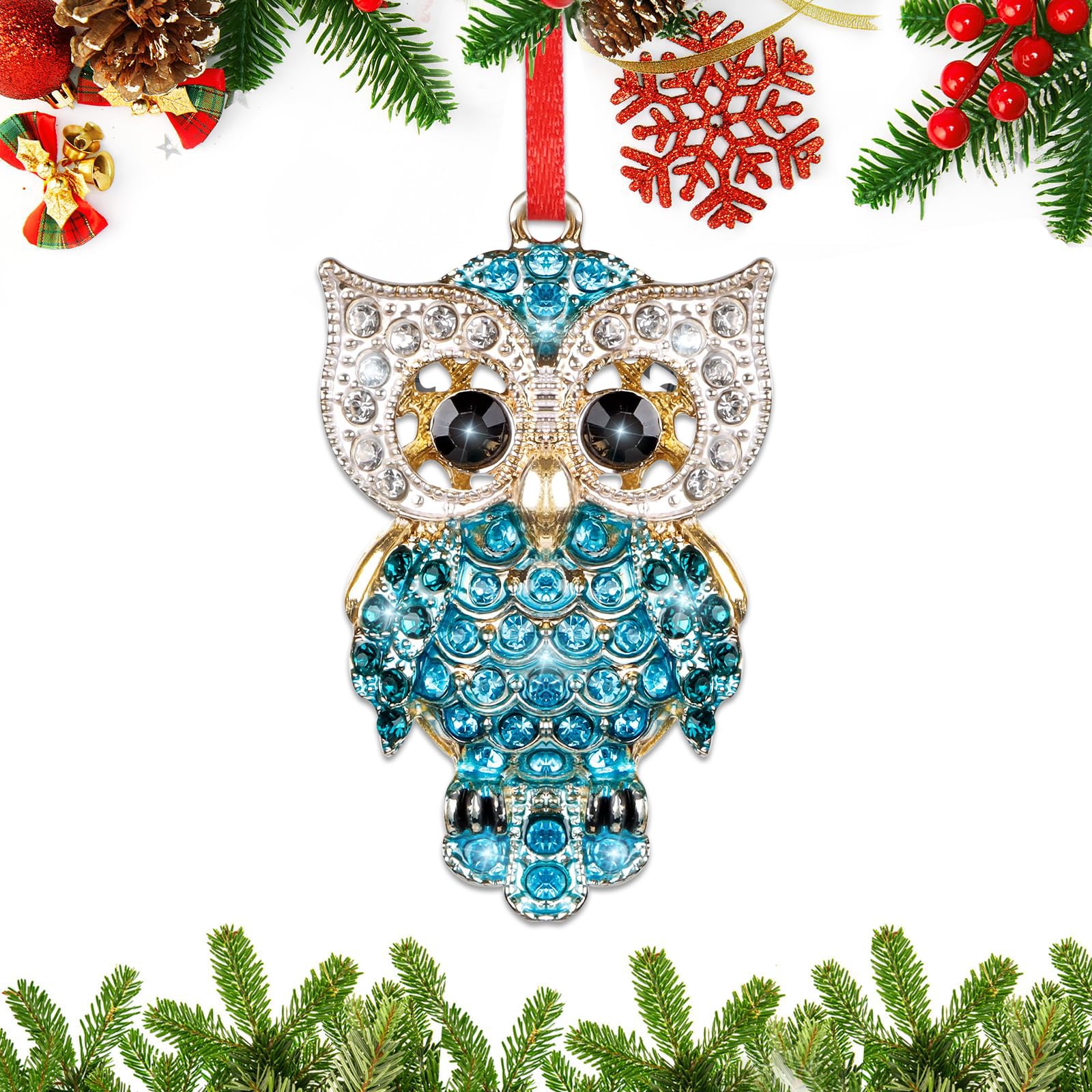 BIZIBAFF Owl Christmas Ornament 2025 - Blue Owl Ornament for Christmas Tree Decorations Metal Ornaments for Kids Adults