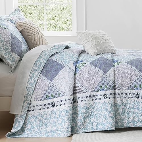 Miniatura 2 de PANGUSHAN Juego de edredón de 100 % algodón, tamaño Queen, juego de ropa de cama Queen, edredón reversible floral de granja, edredón ligero para