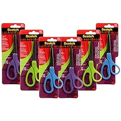 Scotch 7-Inch Student Scissors, Blue, Green, and Purple, Colors Vary, 6-Pack