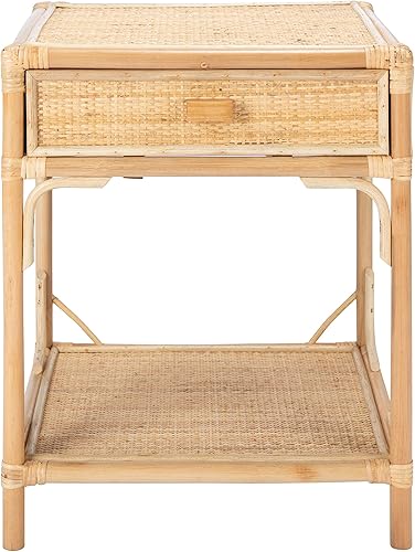 SAFAVIEH Home Collection Roya - Mesita de noche de ratán natural con 1 cajón y 1 estante