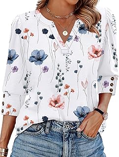 3/4 Length Sleeve Womens Tops with Button Cuffs Dressy Casual V Neck Summer Outfits Early Fall Fashion Clothes 2026