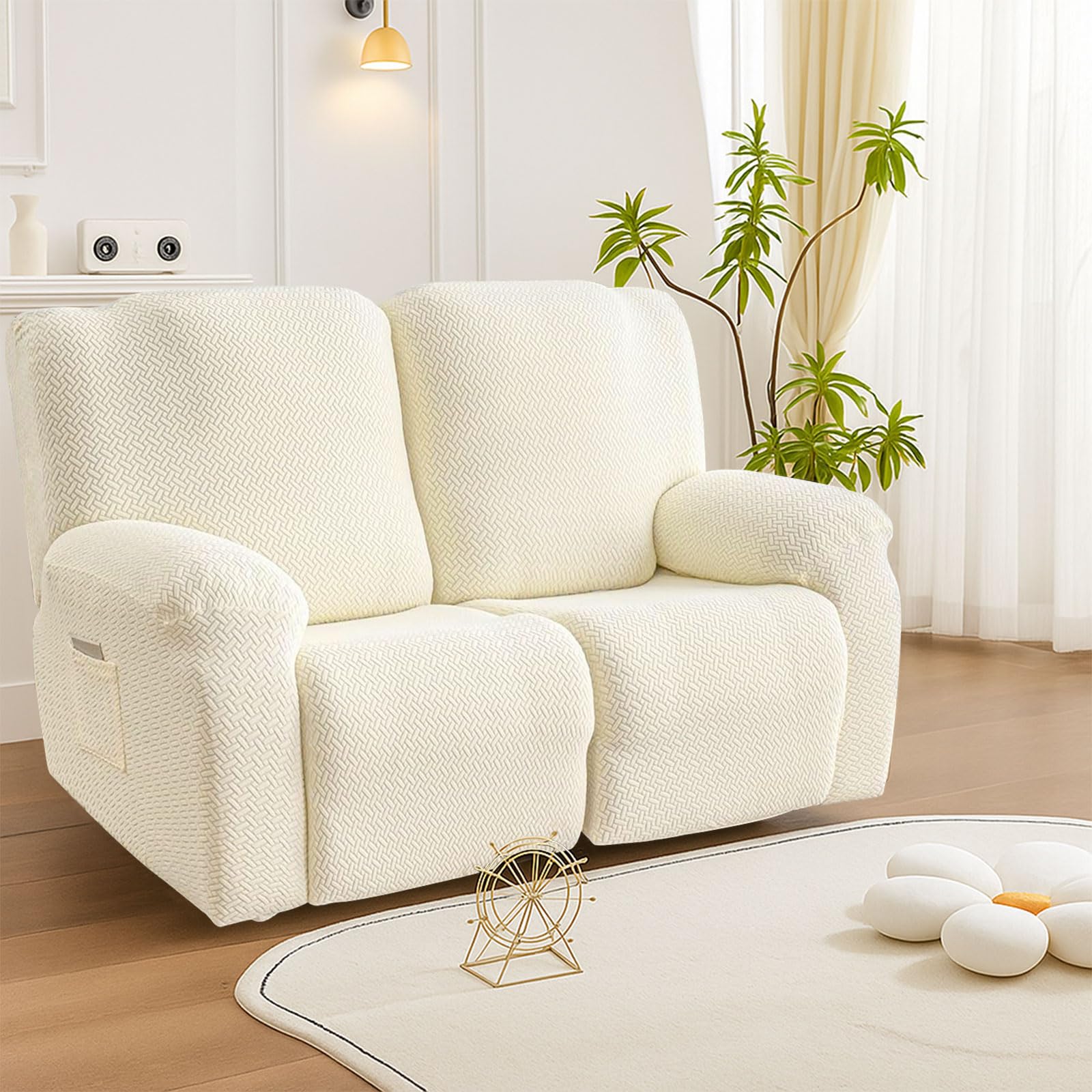 Bocguy Stretch Recliner Chair Cover, 6-Pieces Recliner Armchair Covers for Living Room Reclining Chair Slipcover with Side Pocket, High Spandex Slipcover/Lounge Cover, Slip Resistant