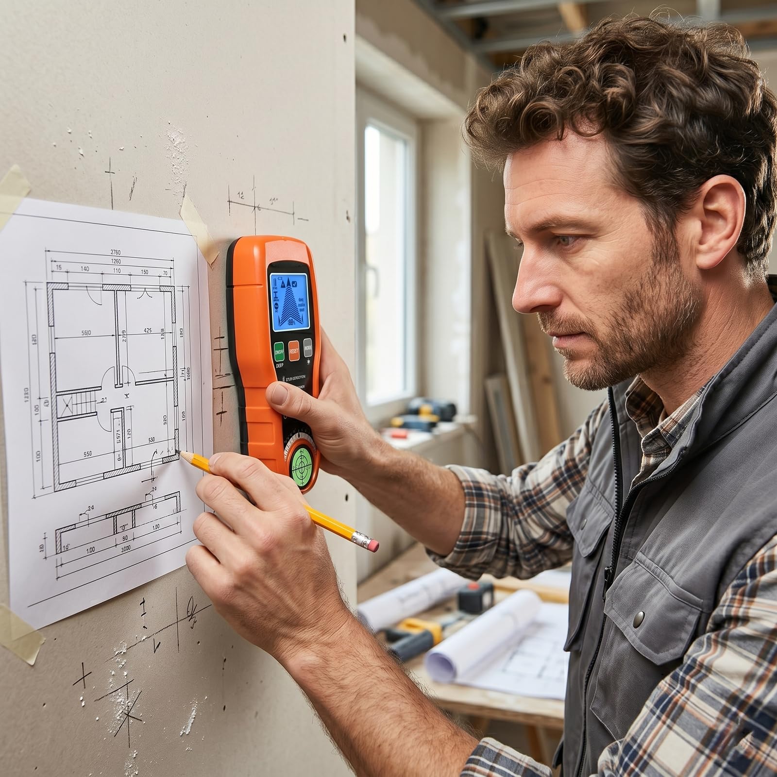ARCELI 7-in-1 Leitungssuchgerät Leitungssucher Wandscanner mit 3 Holz-Modi,Metall,AC,Wasserwaage + Nail Finder – Elektronischer Leitungsfinder Kabelsuchgerät mit Deep Scan & HD-LCD
