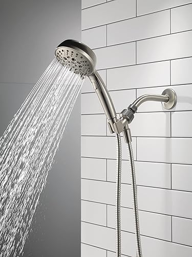 Miniatura 2 de Delta Faucet Cabezal de ducha H2Okinetic de mano de 6 ajustes, cabezal de ducha de níquel cepillado con manguera, cabezales de ducha de mano,
