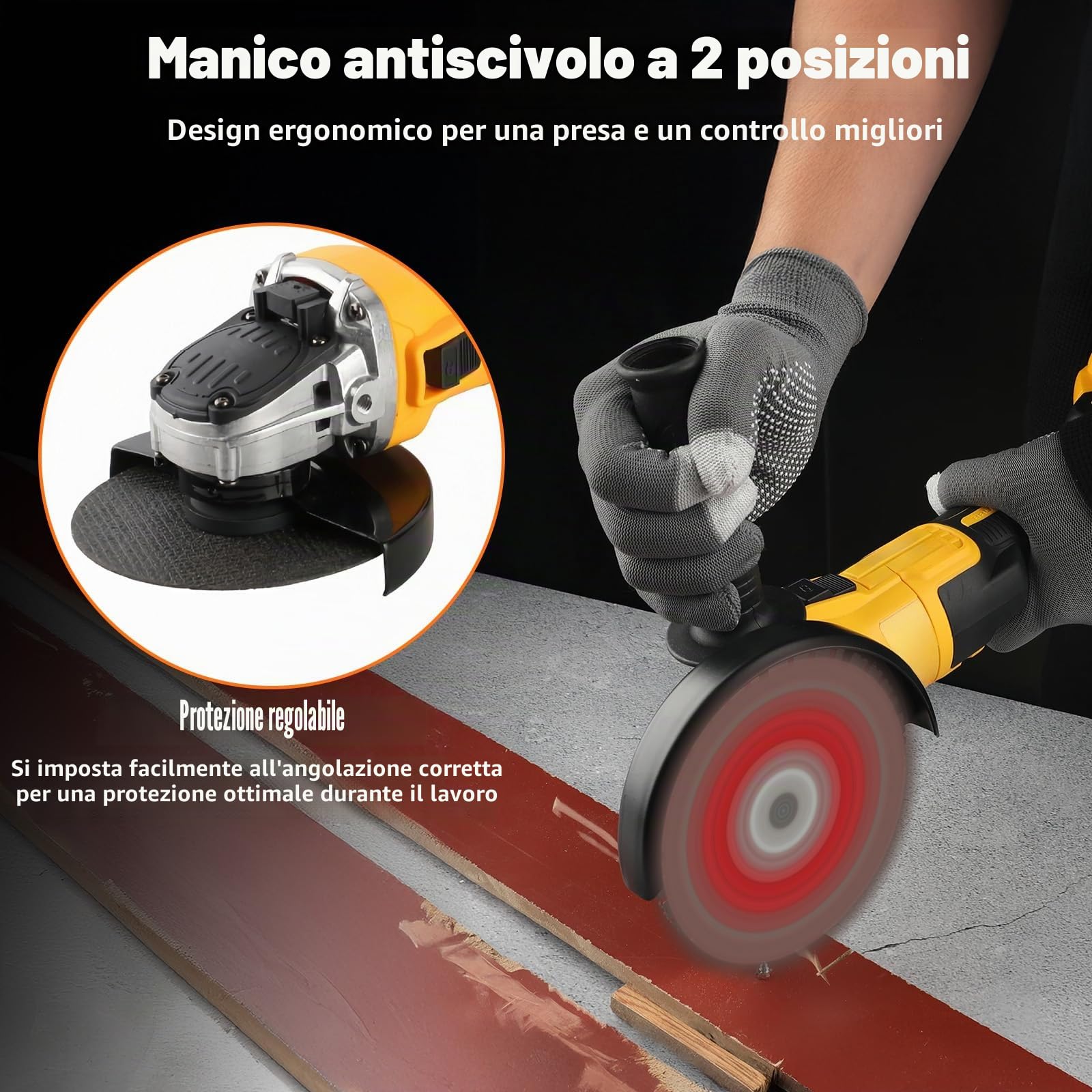 Smerigliatrice angolare senza fili compatibile con batteria Dewalt 18V 20V - Potente strumento smerigliatrice da 125 mm con impostazioni a 3 velocità, motore brushless da 10000 giri/min, protezione