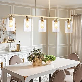 Amazon.com: Mecgirn Island Light for Kitchen, 5-Light Dining Room Light Fixture with Clear Glass ...