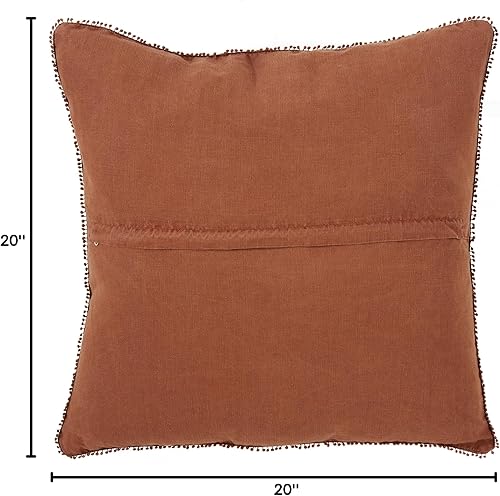 Miniatura 5 de SARO LIFESTYLE Pomponin Collection - Almohada de lino con pompones, relleno de plumón, 20 pulgadas, terracota