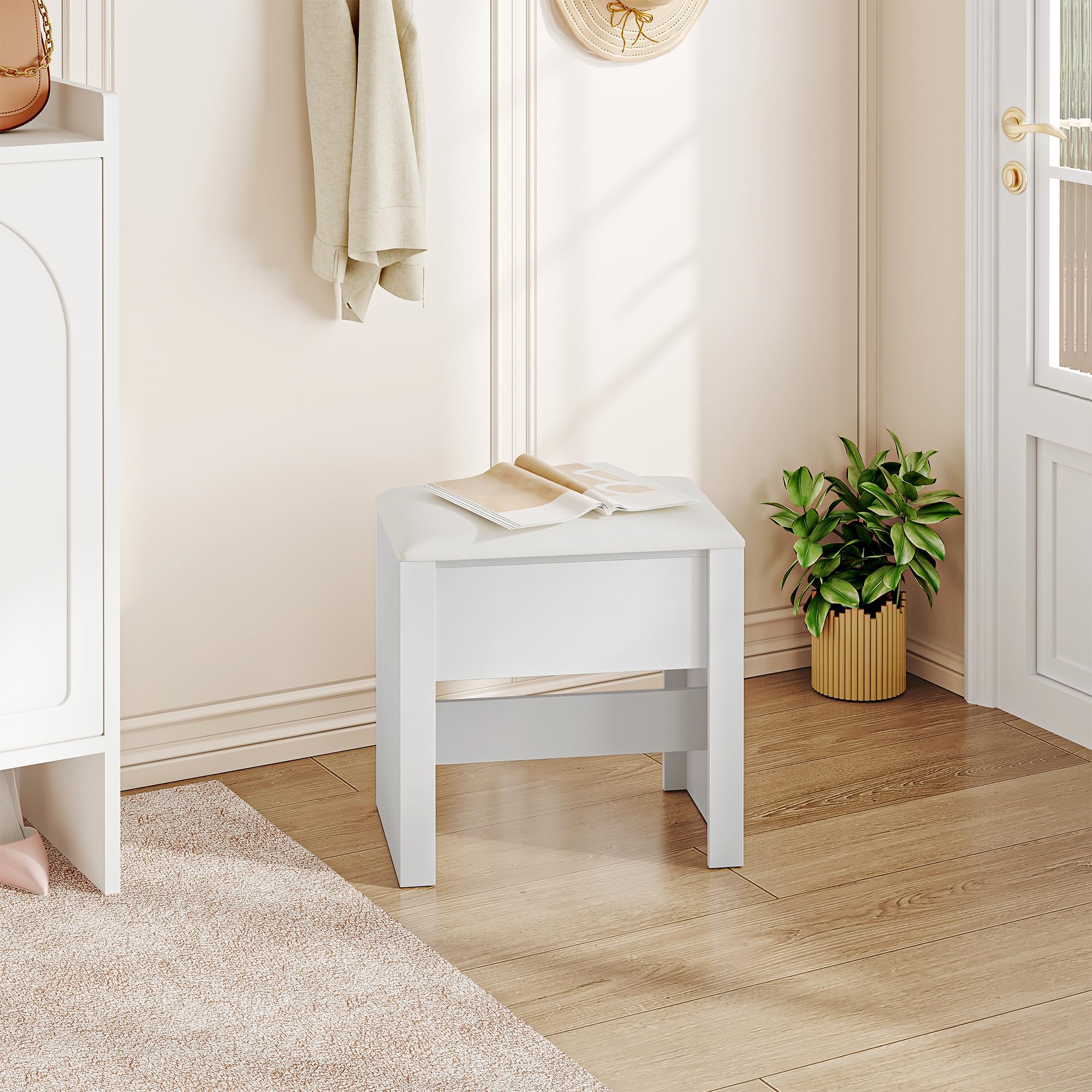 HEXCELEN Taburete de Tocador Tapizado con Almohadilla Antideslizante Blanco 30 x 40 x 44 cm