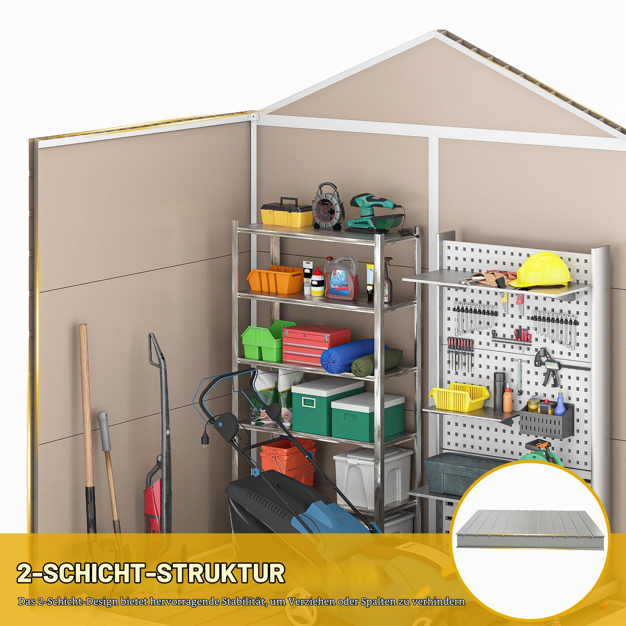 YITAHOME Klein Gartenhaus Kunststoff 183x135x208cm,Fahrradgarage,Warmton | Gerätehaus mit Boden|abschliessbar|UV-bestaendig|Wetterfest|Schrägdach|Garten Werkzeug Aufbewahrung|Gartenmöbel Unterstand