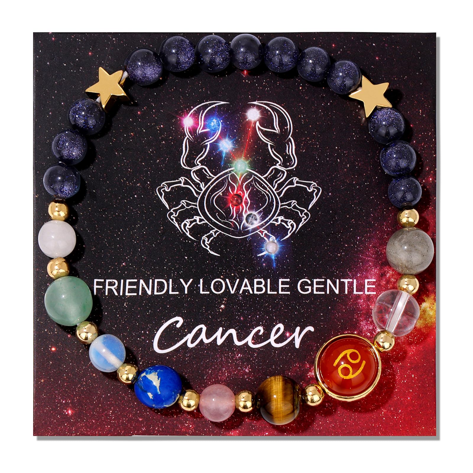 Vinswet Zodiac Bracelets for Women Men,12 Constellations Healing Crystal Stone Beads Bracelet Birthday Zodiac Gifts Horoscope Spiritual Jewelry