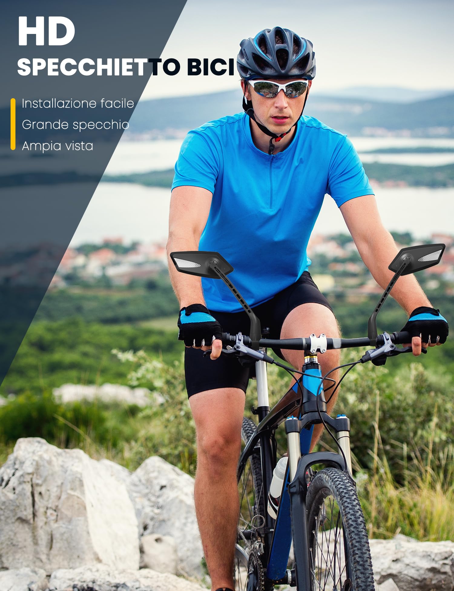 Specchietto Retrovisore Per Bici 2024 - Vetro UHD Antiriflesso, Regolabile 360&deg; - Per Manubri 21-32mm, Ebike, Scooter