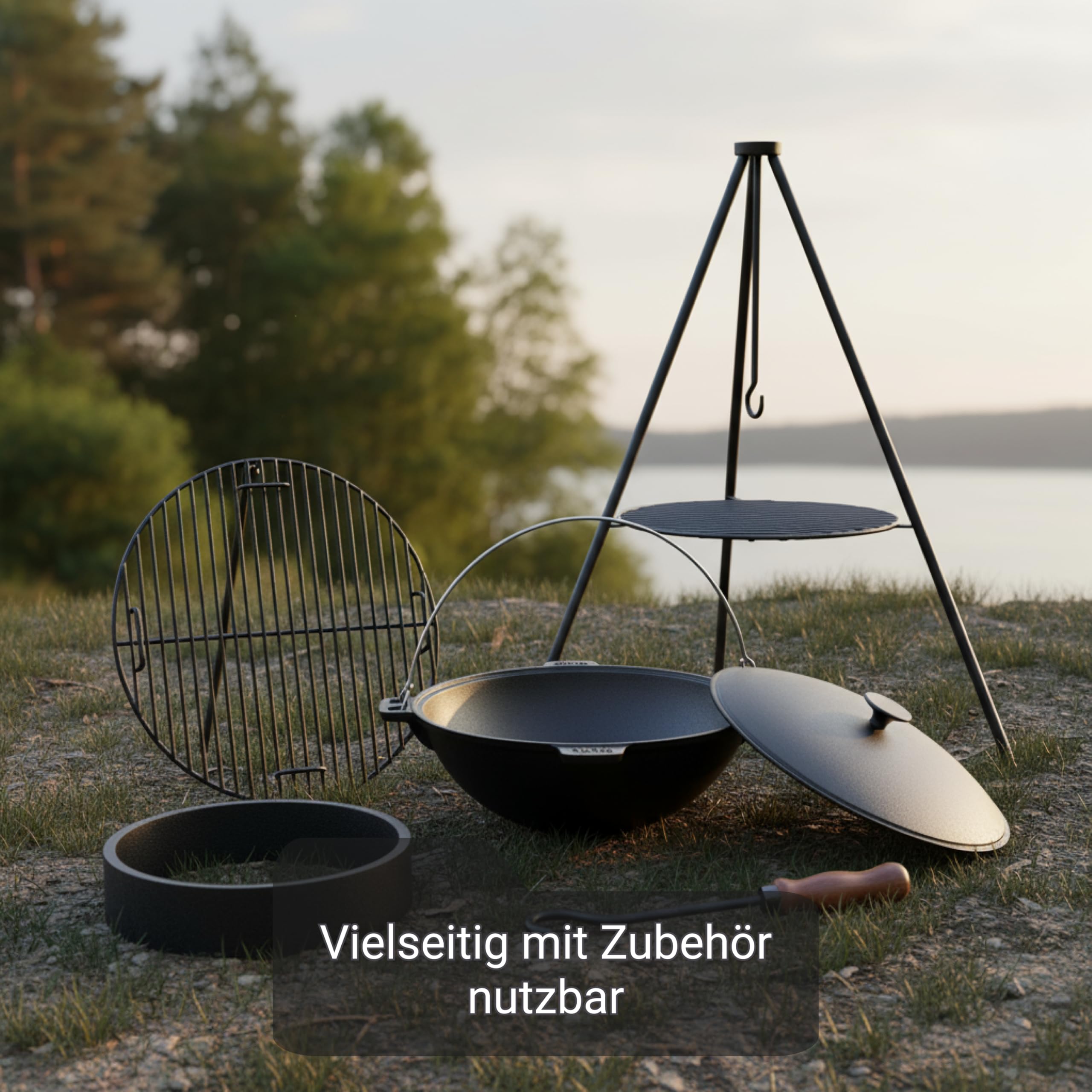 BIOL Kazan - Faitout en fonte - 9 l - Avec anse et couvercle en fonte - Quatre poignées - Pour cuisiner, mijoter, rôtir, frire, wok pour Plov, feu ouvert, camping, extérieur