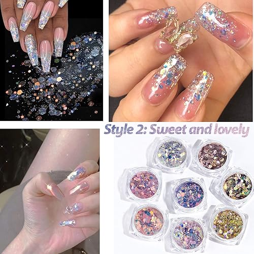 Miniatura 7 de Lentejuelas holográficas con purpurina para uñas, 16 cajas de suministros de arte de uñas, copos 3D, polvo acrílico brillante, polvo plateado,