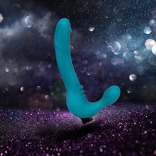Miniatura 14 de Blush Temptasia Estella - Consolador vibrador curvado de silicona de 9.5 pulgadas, doble extremo sin tirantes, recargable, impermeable, profundo
