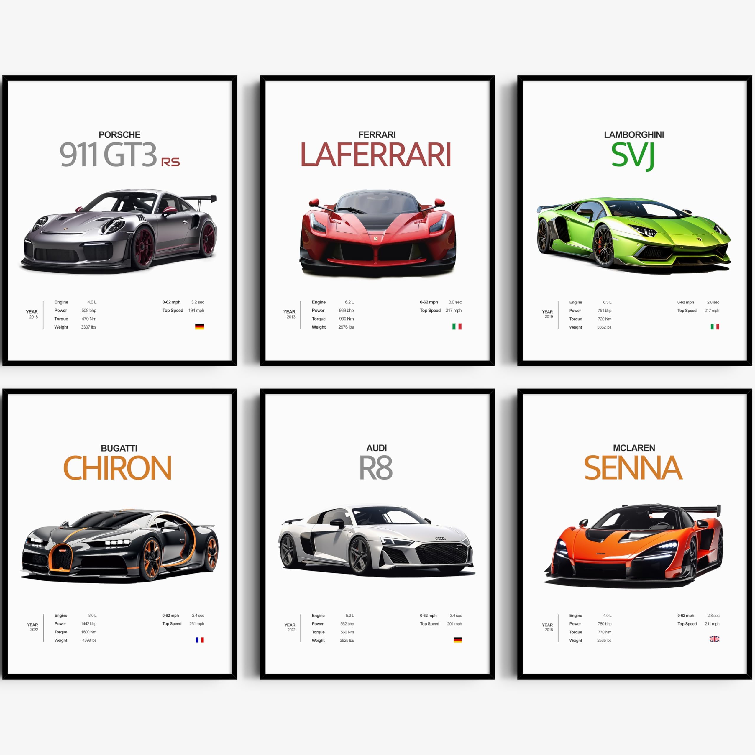 Car Posters for Men Car Wall Art 8x10 Unframed Prints