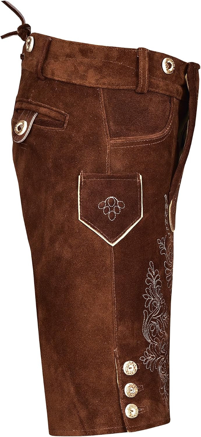 Men Authentic Lederhosen Pants - German Lederhosen Shorts for Men, Oktoberfest Outfit - Light Brown