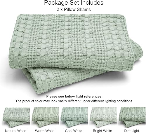 Miniatura 5 de PHF - Paquete de 2 fundas de almohada de 100% algodón, punto gofre, sin relleno, elegantes fundas decorativas para cama, sillón y sofá, 26 x 26