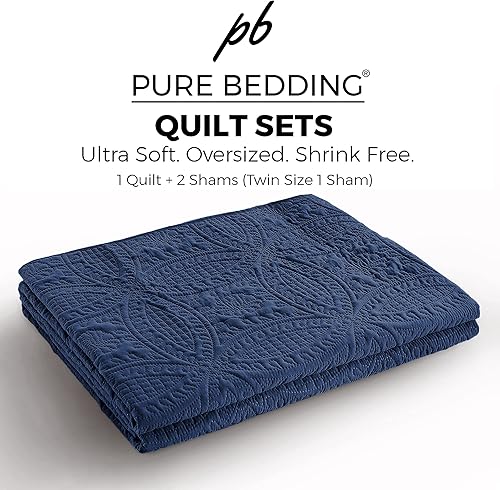 Miniatura 5 de Pure Bedding Juego de edredón tamaño matrimonialqueen, color azul marino, colcha de gran tamaño - Colcha ligera de microfibra suave para todas las
