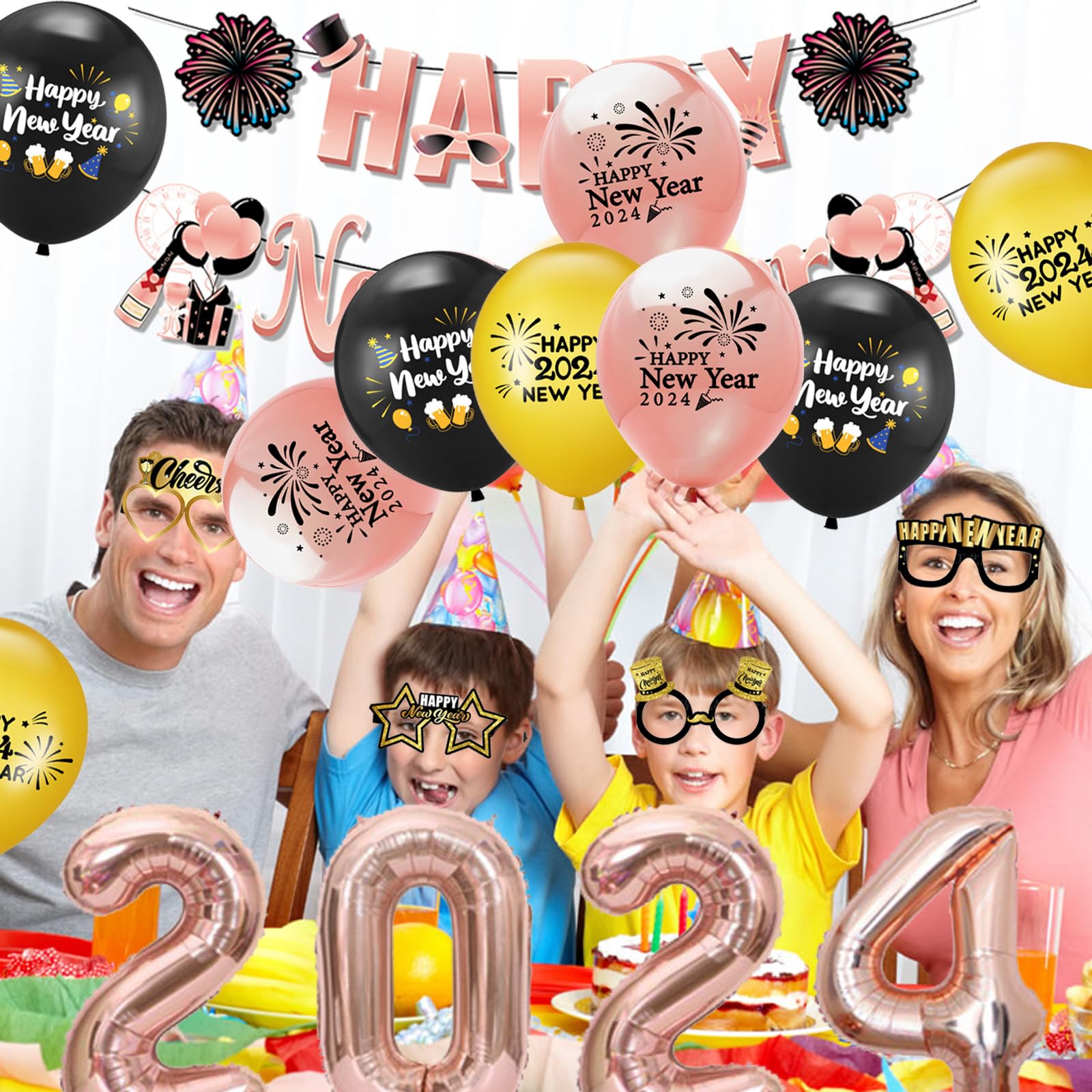 8★2024 新年風船飾りセット パーティー Happy New Year Amazon | 2024新年 飾り付け 風船セット Happy New Year バナー